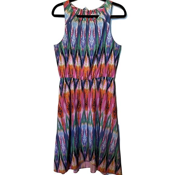 Athleta Ikat Martinique Dress Sleeveless Size Medium Multi Color Tassel Tie Back - Picture 1 of 9